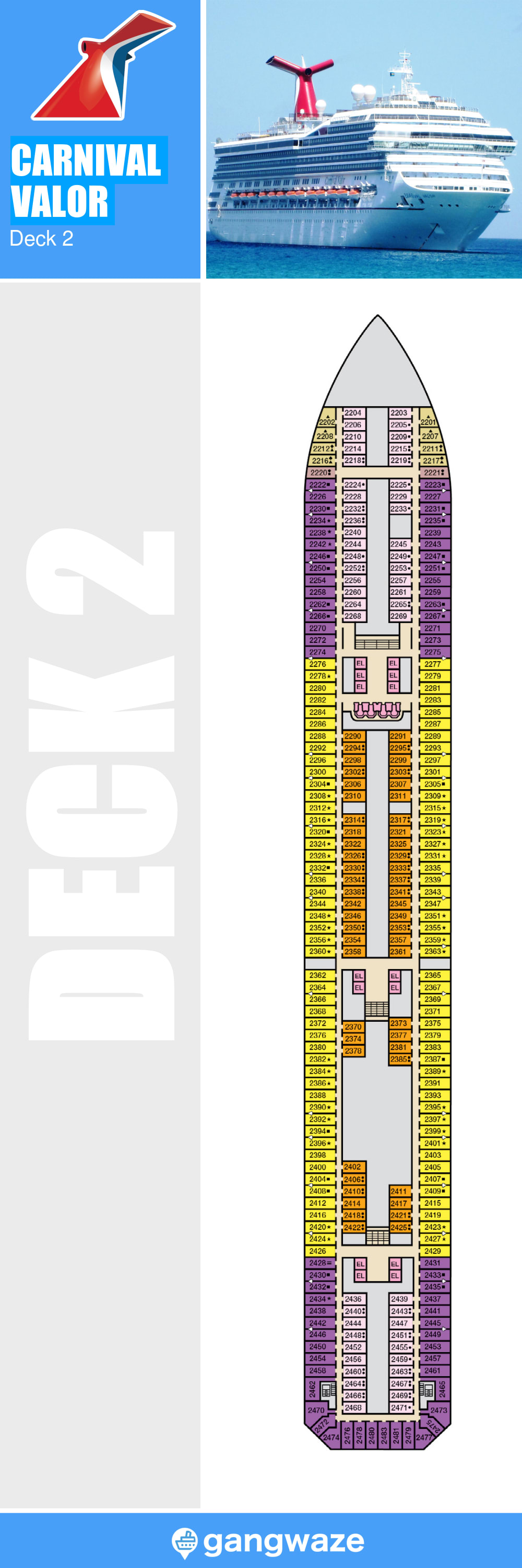 Carnival Valor Deck 2 Activities Deck Plan Layout